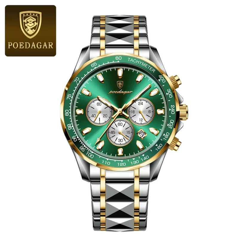 POEDAGAR Luxury Man Wristwatch Waterproof Luminous Date Week Men Watches Stainless Steel Quartz Men'S Watch Male Reloj