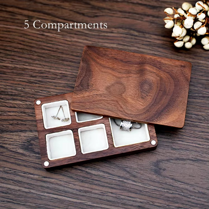Custom Luxury Walnut Earring Ring Necklace Display Storage Wooden Jewelry Box Organizer