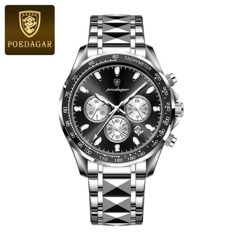 POEDAGAR Luxury Man Wristwatch Waterproof Luminous Date Week Men Watches Stainless Steel Quartz Men'S Watch Male Reloj