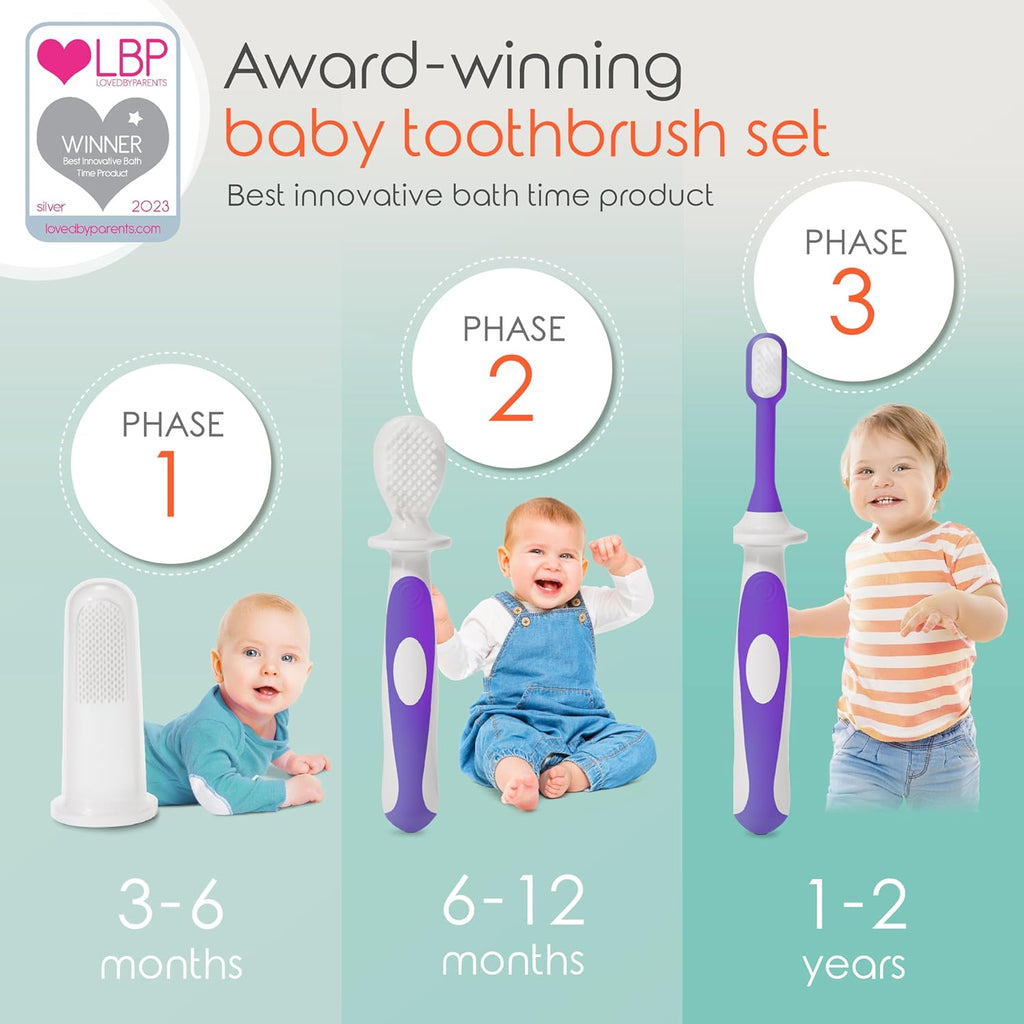 Baby Toothbrush & Toddler Toothbrush Set (0-2 Years) - Bpa-Free & Safety-Tested, 2023 Award Winner, Food-Grade Silicone (Purple)