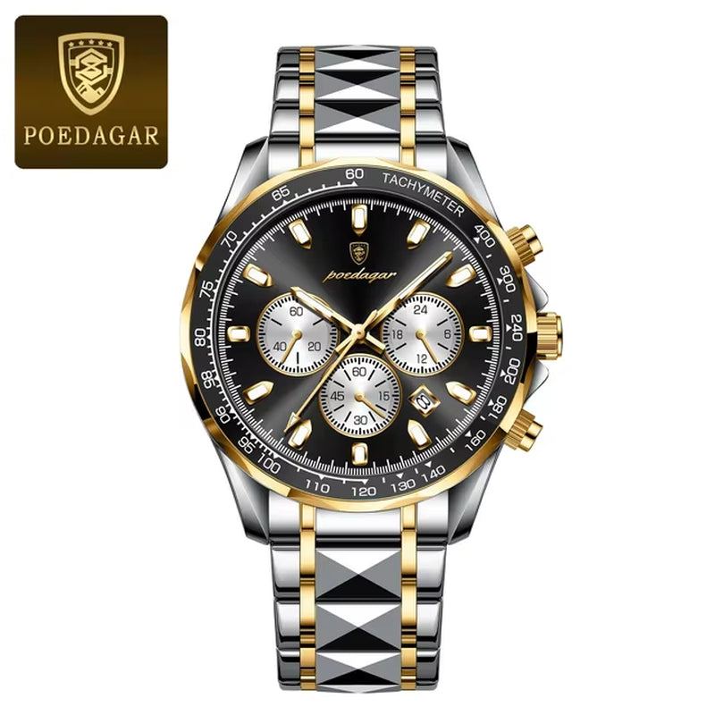 POEDAGAR Luxury Man Wristwatch Waterproof Luminous Date Week Men Watches Stainless Steel Quartz Men'S Watch Male Reloj