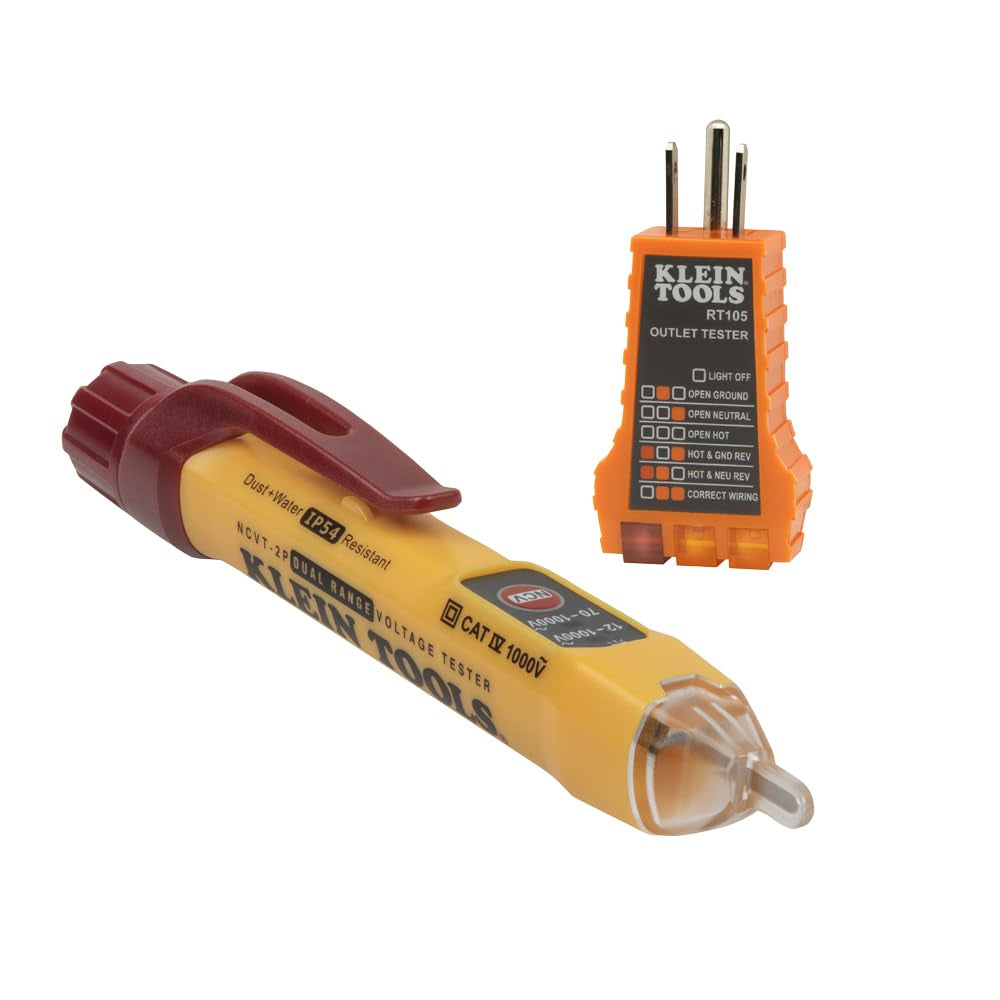 NCVT2PKIT Non-Contact Voltage Tester with Outlet Tester, 12-48V AC or 48-1000V AC Dual Range for Broad Application