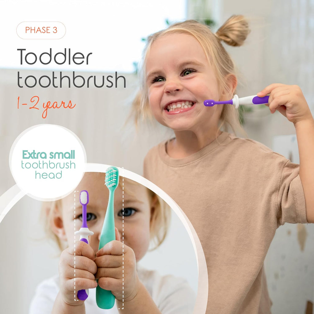 Baby Toothbrush & Toddler Toothbrush Set (0-2 Years) - Bpa-Free & Safety-Tested, 2023 Award Winner, Food-Grade Silicone (Purple)