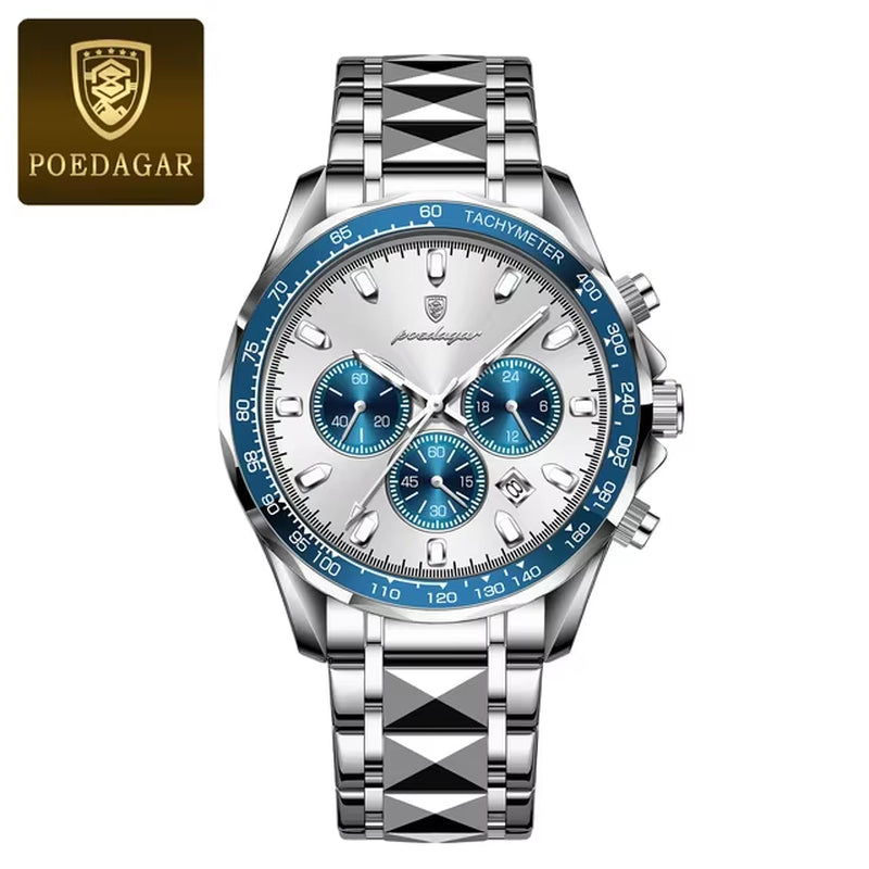 POEDAGAR Luxury Man Wristwatch Waterproof Luminous Date Week Men Watches Stainless Steel Quartz Men'S Watch Male Reloj