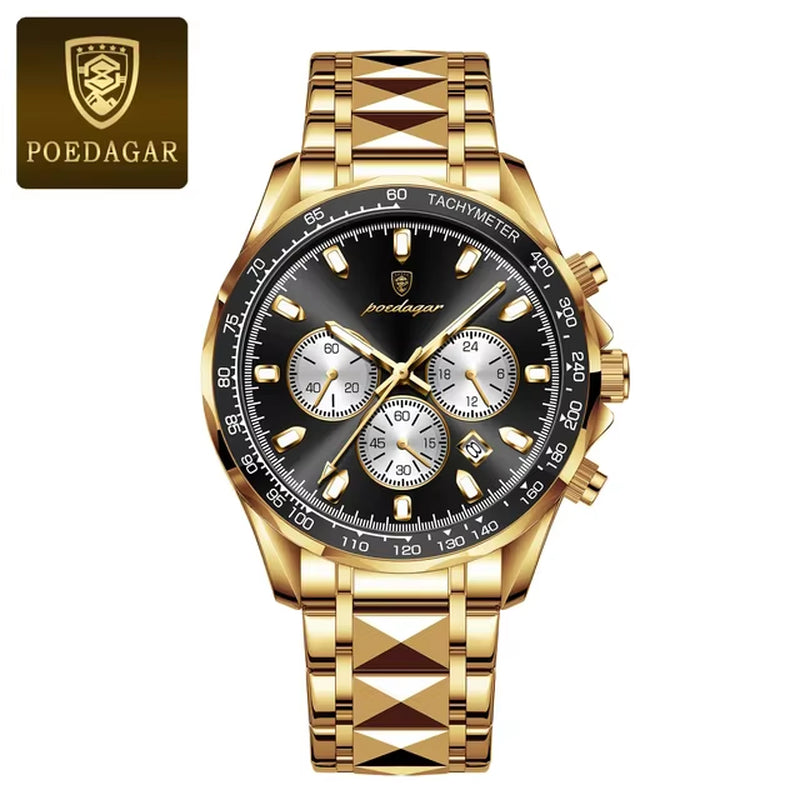 POEDAGAR Luxury Man Wristwatch Waterproof Luminous Date Week Men Watches Stainless Steel Quartz Men'S Watch Male Reloj