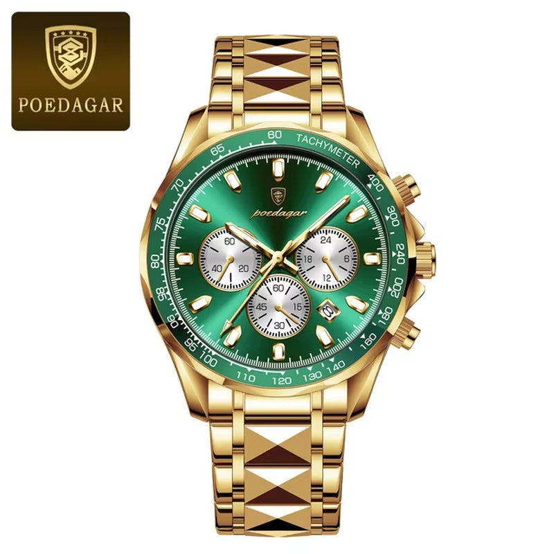 POEDAGAR Luxury Man Wristwatch Waterproof Luminous Date Week Men Watches Stainless Steel Quartz Men'S Watch Male Reloj