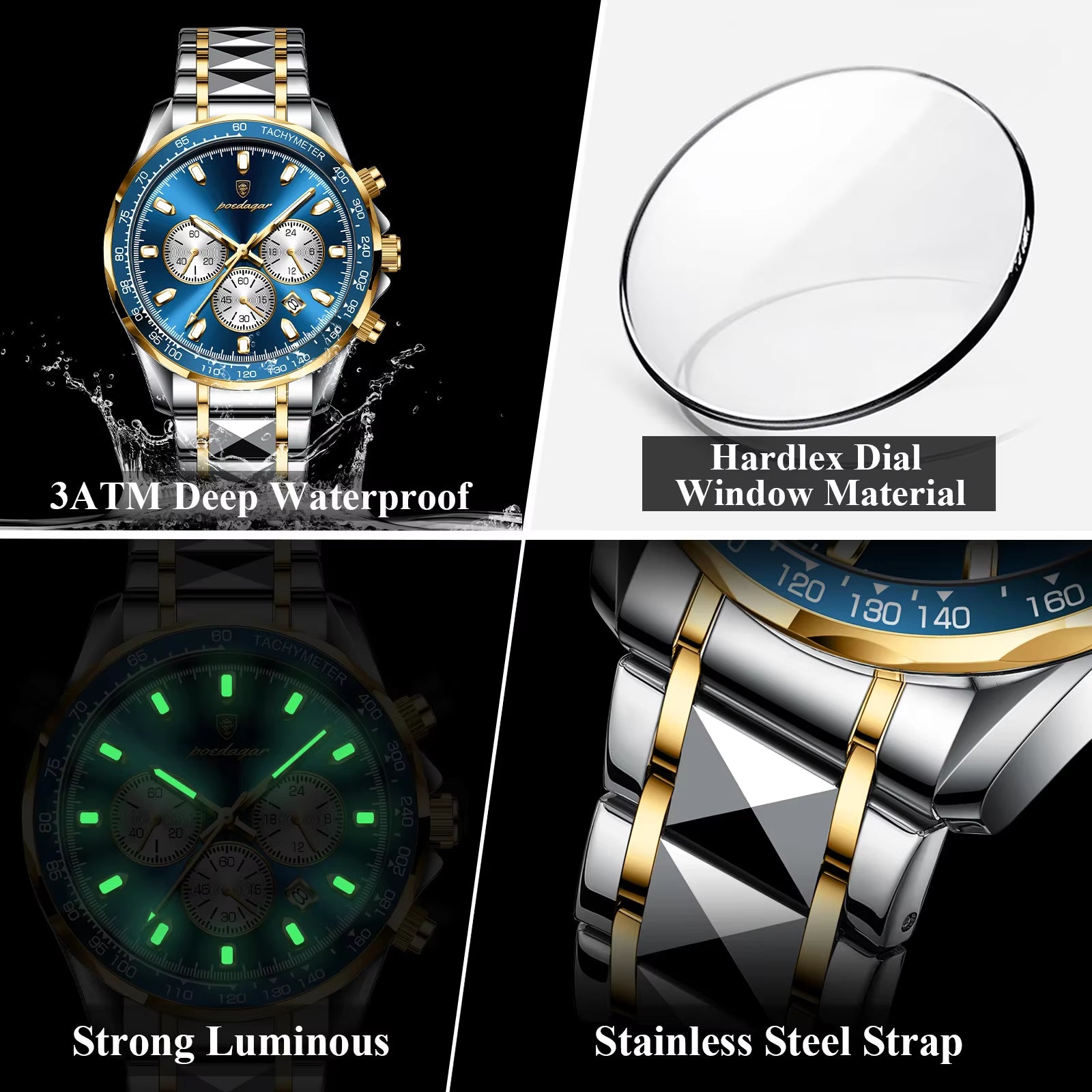 POEDAGAR Luxury Man Wristwatch Waterproof Luminous Date Week Men Watches Stainless Steel Quartz Men'S Watch Male Reloj