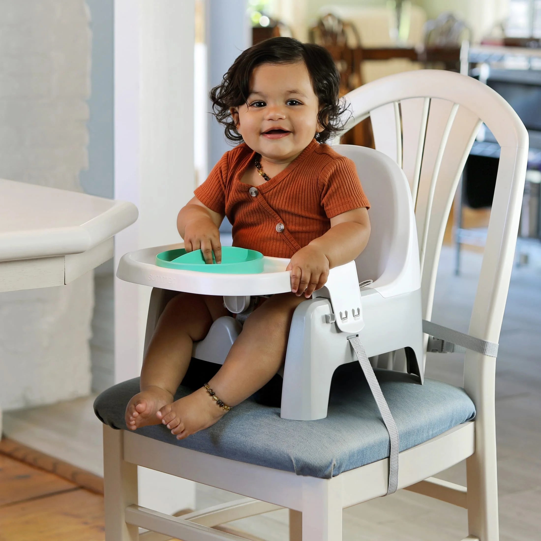 Deluxe Learn-To-Dine Feeding Seat, Ages 6 Months to 3 Years, Orange and Teal