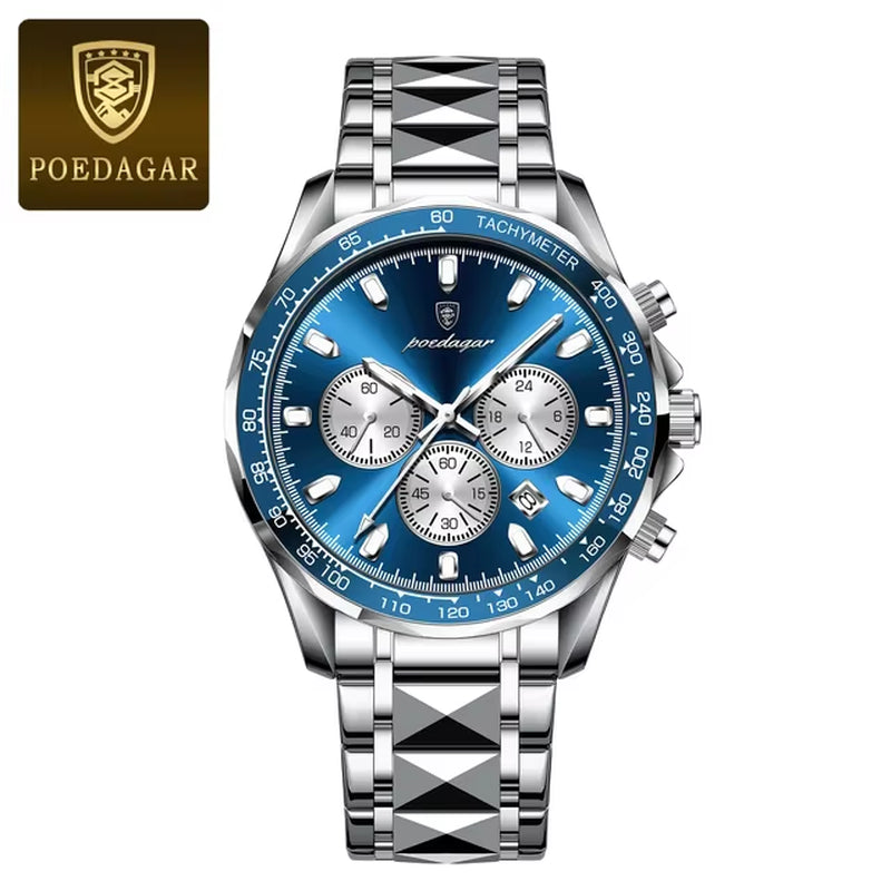 POEDAGAR Luxury Man Wristwatch Waterproof Luminous Date Week Men Watches Stainless Steel Quartz Men'S Watch Male Reloj