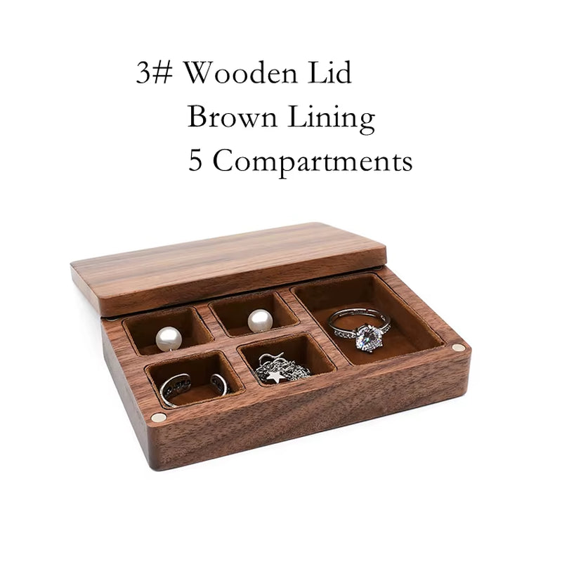 Custom Luxury Walnut Earring Ring Necklace Display Storage Wooden Jewelry Box Organizer