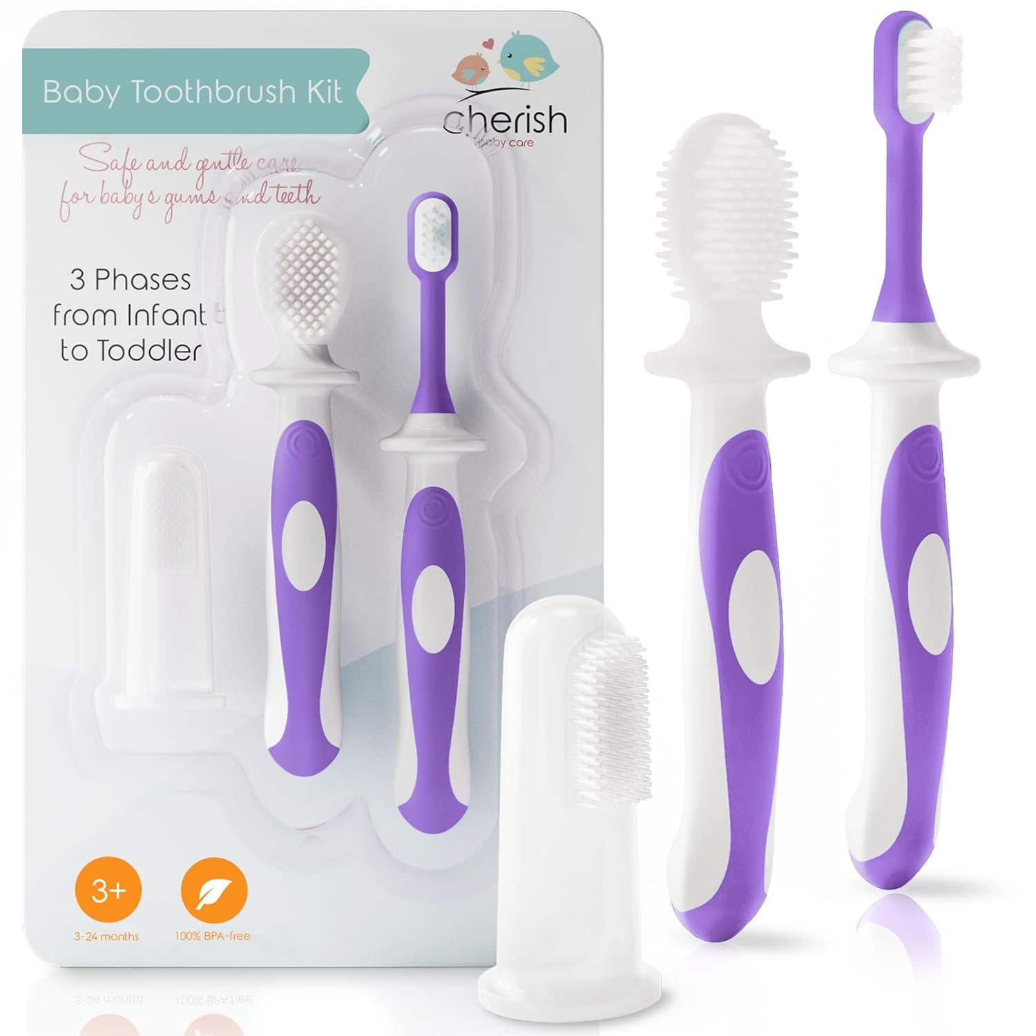 Baby Toothbrush & Toddler Toothbrush Set (0-2 Years) - Bpa-Free & Safety-Tested, 2023 Award Winner, Food-Grade Silicone (Purple)
