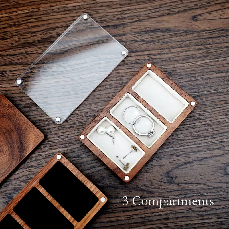 Custom Luxury Walnut Earring Ring Necklace Display Storage Wooden Jewelry Box Organizer