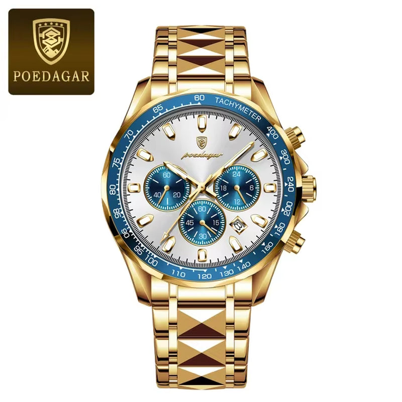 POEDAGAR Luxury Man Wristwatch Waterproof Luminous Date Week Men Watches Stainless Steel Quartz Men'S Watch Male Reloj