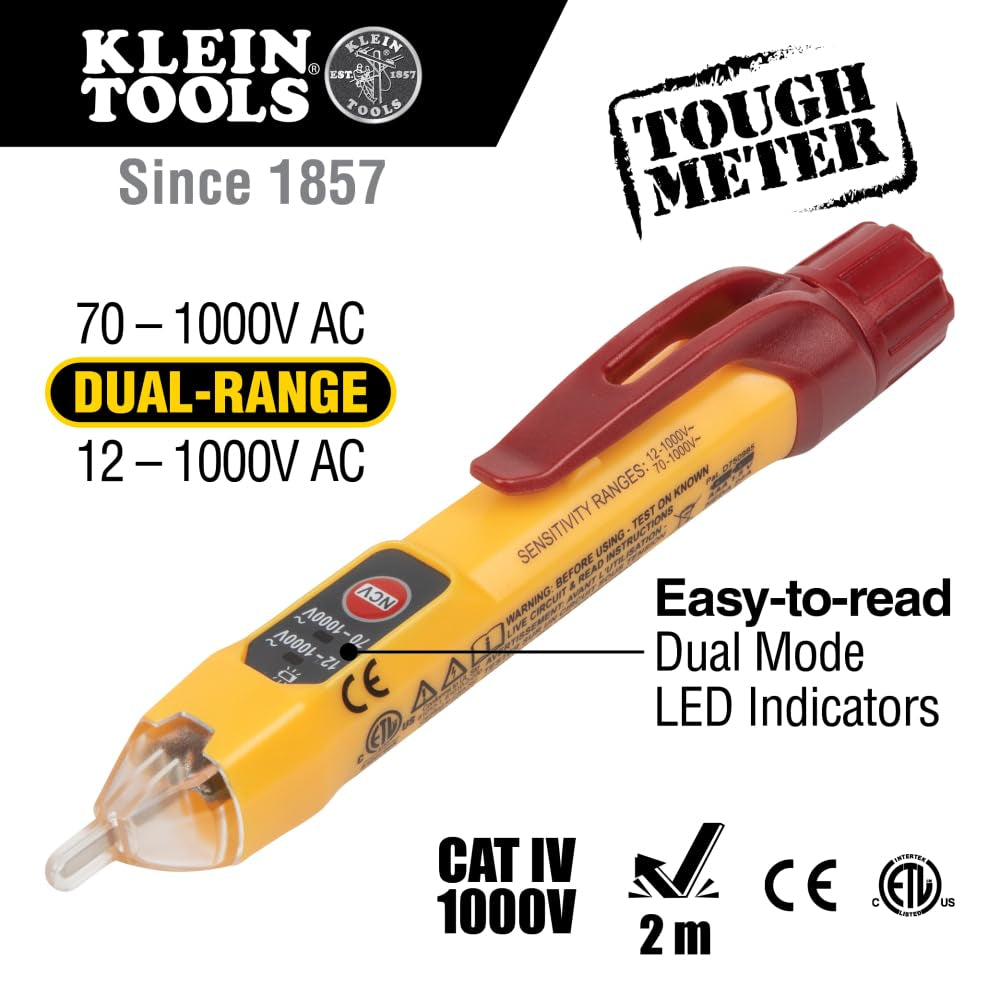 NCVT2PKIT Non-Contact Voltage Tester with Outlet Tester, 12-48V AC or 48-1000V AC Dual Range for Broad Application