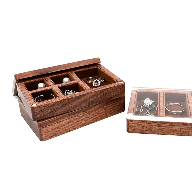 Custom Luxury Walnut Earring Ring Necklace Display Storage Wooden Jewelry Box Organizer