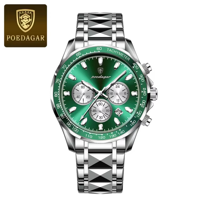 POEDAGAR Luxury Man Wristwatch Waterproof Luminous Date Week Men Watches Stainless Steel Quartz Men'S Watch Male Reloj