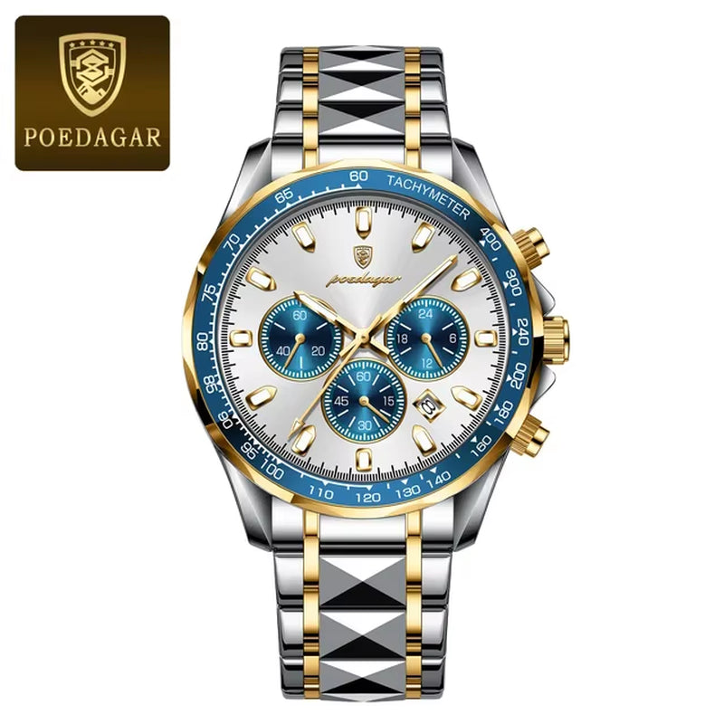 POEDAGAR Luxury Man Wristwatch Waterproof Luminous Date Week Men Watches Stainless Steel Quartz Men'S Watch Male Reloj