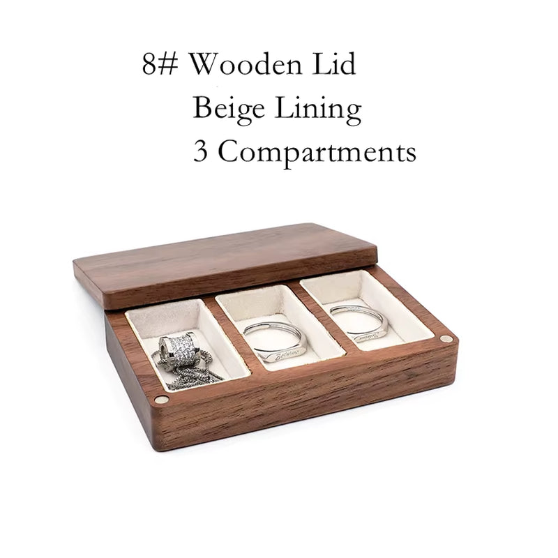 Custom Luxury Walnut Earring Ring Necklace Display Storage Wooden Jewelry Box Organizer