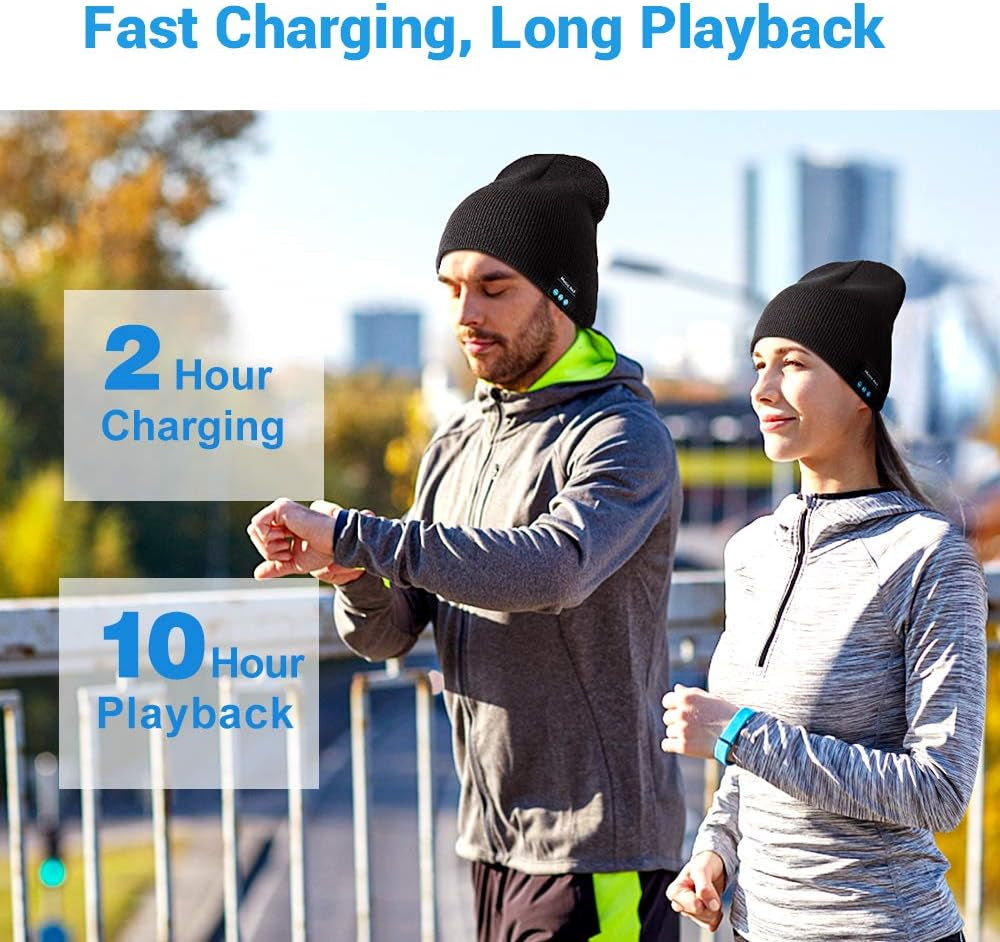 Gifts for Men Women Bluetooth Beanie - Christmas Stocking Stuffers Bluetooth Hat with Wireless Headphones Gift Ideas Dark Black