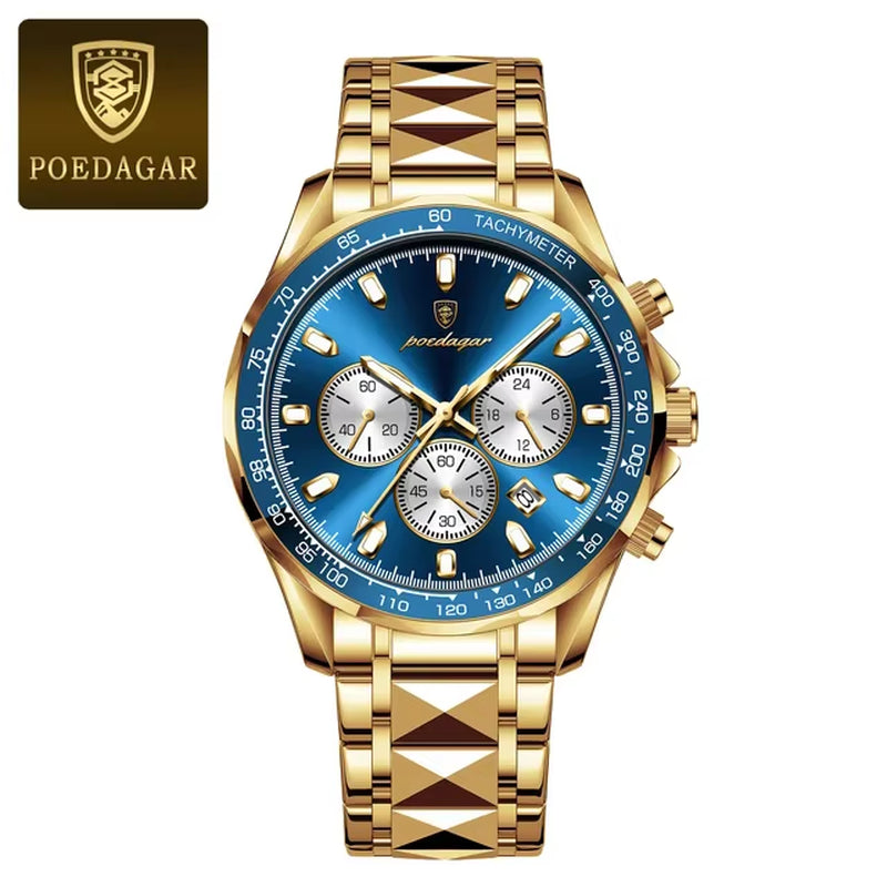 POEDAGAR Luxury Man Wristwatch Waterproof Luminous Date Week Men Watches Stainless Steel Quartz Men'S Watch Male Reloj